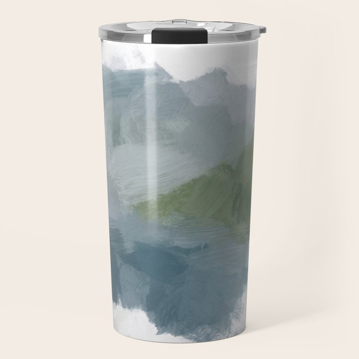 Cloud Reflection - Gray Blue Lake White Green Mountain Reflection Abstract Nature Painting Art Print Travel Mug Gallery Image 1