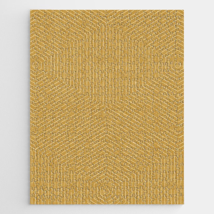 boho hexagon stripes - mustard Jigsaw Puzzle Gallery Image 1