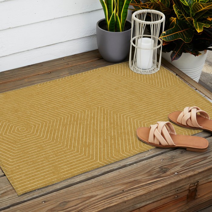 boho hexagon stripes - mustard Outdoor Rug Gallery Image 2