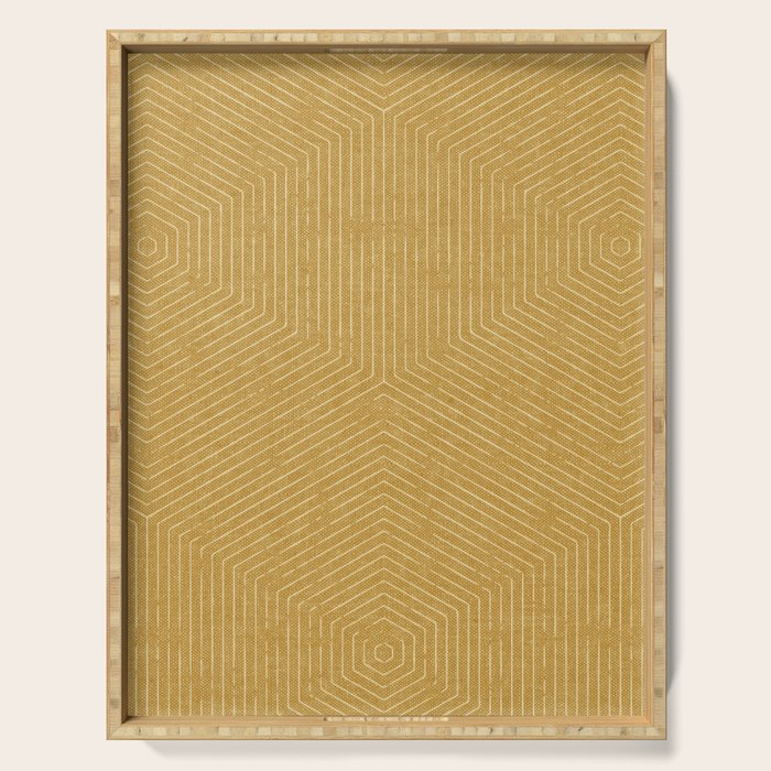boho hexagon stripes - mustard Serving Tray Gallery Image 1