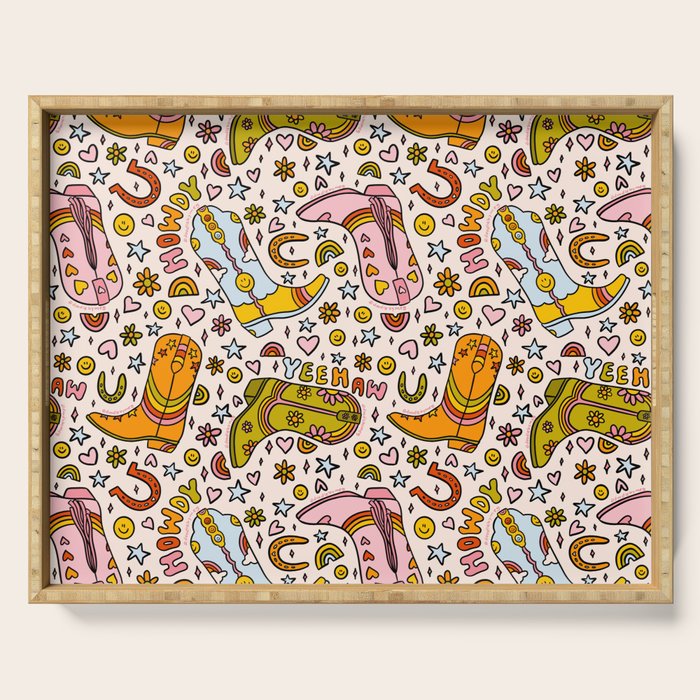 Rainbow Cowboy Boots Print Serving Tray Gallery Image 1