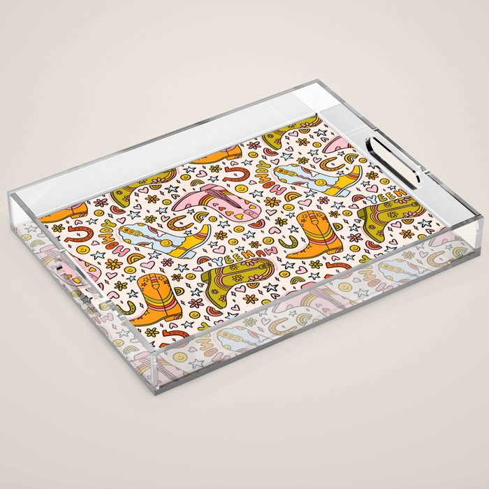 Rainbow Cowboy Boots Print Acrylic Tray Gallery Image 1