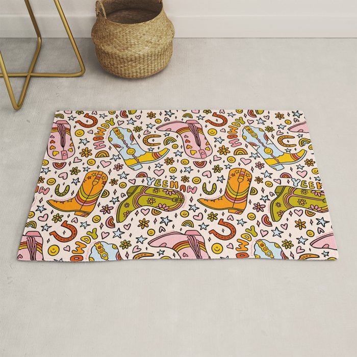 Rainbow Cowboy Boots Print Rug Gallery Image 1
