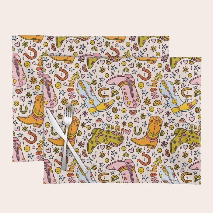 Rainbow Cowboy Boots Print Placemat Gallery Image 1