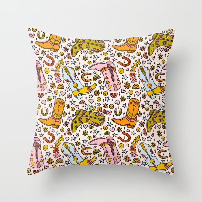 Rainbow Cowboy Boots Print Throw Pillow Gallery Image 1