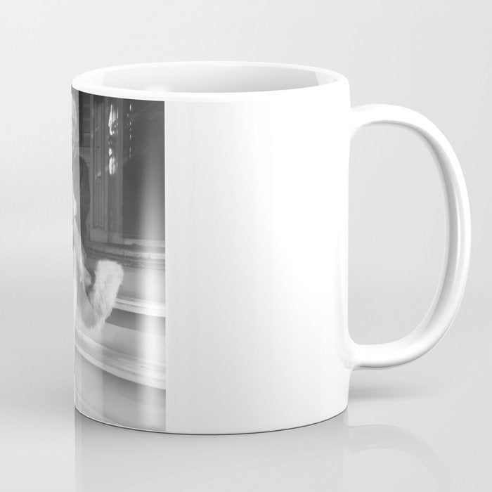 Funny Einstein in Fuzzy Slippers Classic Black and White Satirical Photography - Photographs Coffee Mug Gallery Image 1