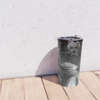 Funny Einstein in Fuzzy Slippers Classic Black and White Satirical Photography - Photographs Travel Mug Gallery Image 4