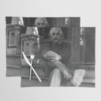 Funny Einstein in Fuzzy Slippers Classic Black and White Satirical Photography - Photographs Placemat Gallery Image 1