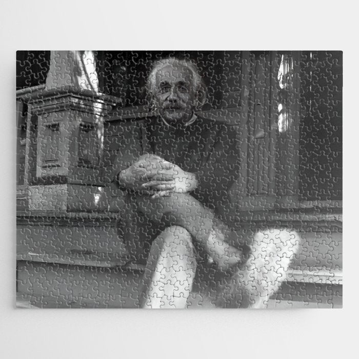 Funny Einstein in Fuzzy Slippers Classic Black and White Satirical Photography - Photographs Jigsaw Puzzle Gallery Image 1