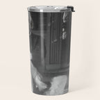 Funny Einstein in Fuzzy Slippers Classic Black and White Satirical Photography - Photographs Travel Mug Gallery Image 2