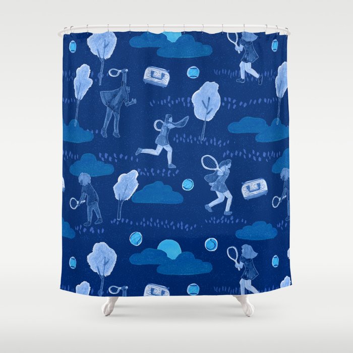 Let's Play Tennis in Navy Blue Shower Curtain Gallery Image 1