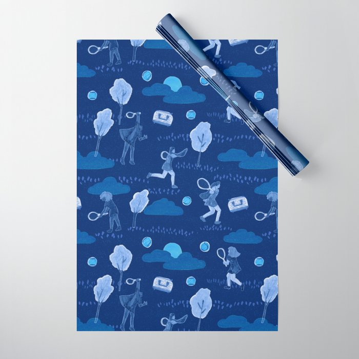 Let's Play Tennis in Navy Blue Wrapping Paper Gallery Image 1