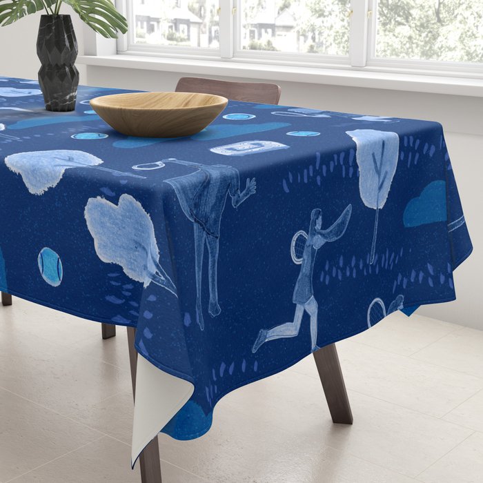 Let's Play Tennis in Navy Blue Tablecloth Gallery Image 3