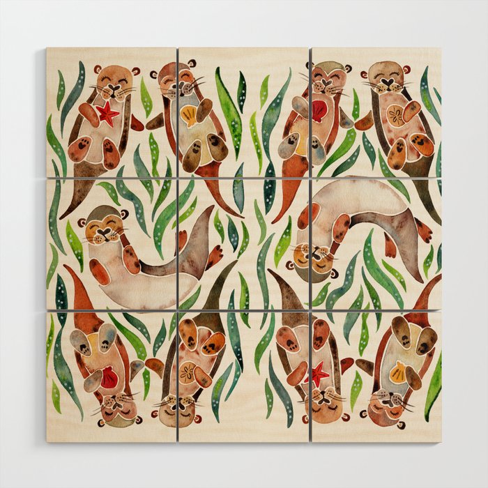Five Otters - Green Seaweed Wood Wall Art Gallery Image 1