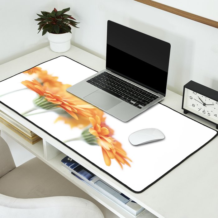 Orange hazy gerbera daisy  Floral spring and summer nature photography  Desk Mat Gallery Image 2