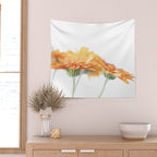 Orange hazy gerbera daisy  Floral spring and summer nature photography  Wall Tapestry Gallery Image 2