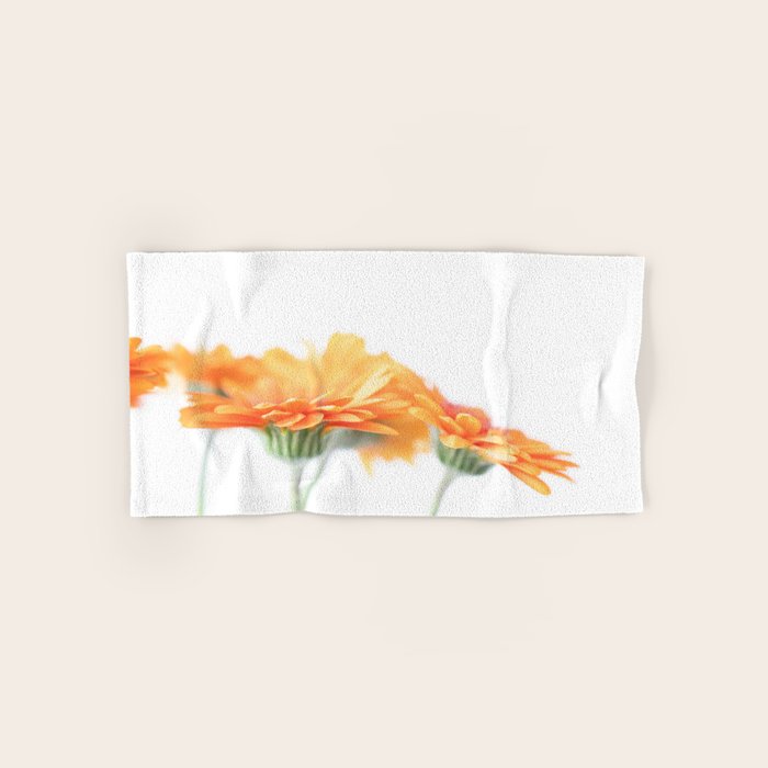 Orange hazy gerbera daisy  Floral spring and summer nature photography  Bath Towel Gallery Image 1
