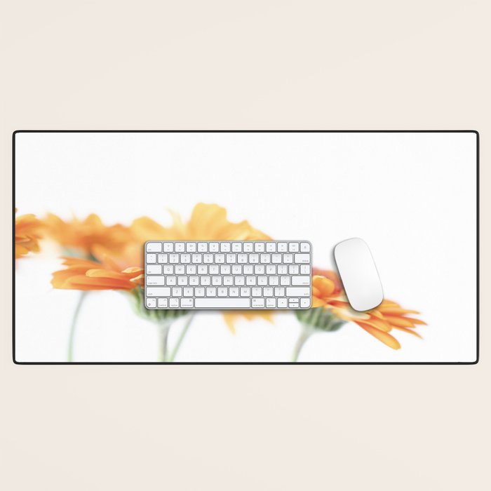 Orange hazy gerbera daisy  Floral spring and summer nature photography  Desk Mat Gallery Image 1