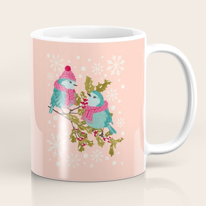 Winter Birds in Festive Scarves Coffee Mug Gallery Image 1