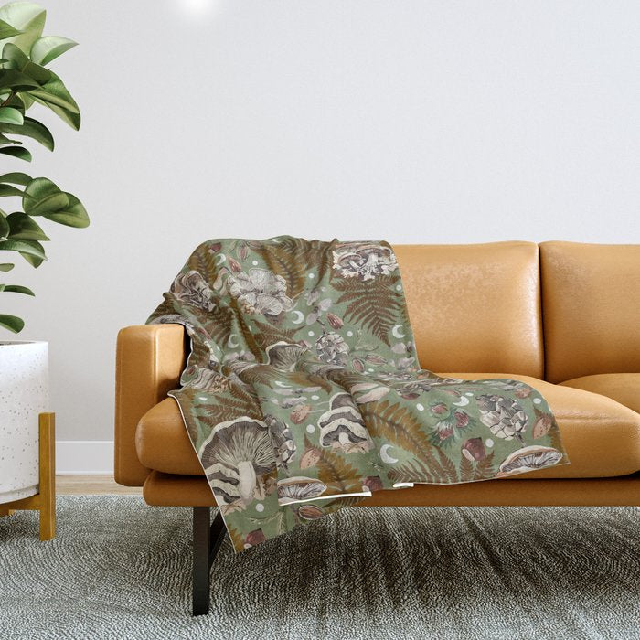 Mushrooms in moon forest G Throw Blanket Gallery Image 1