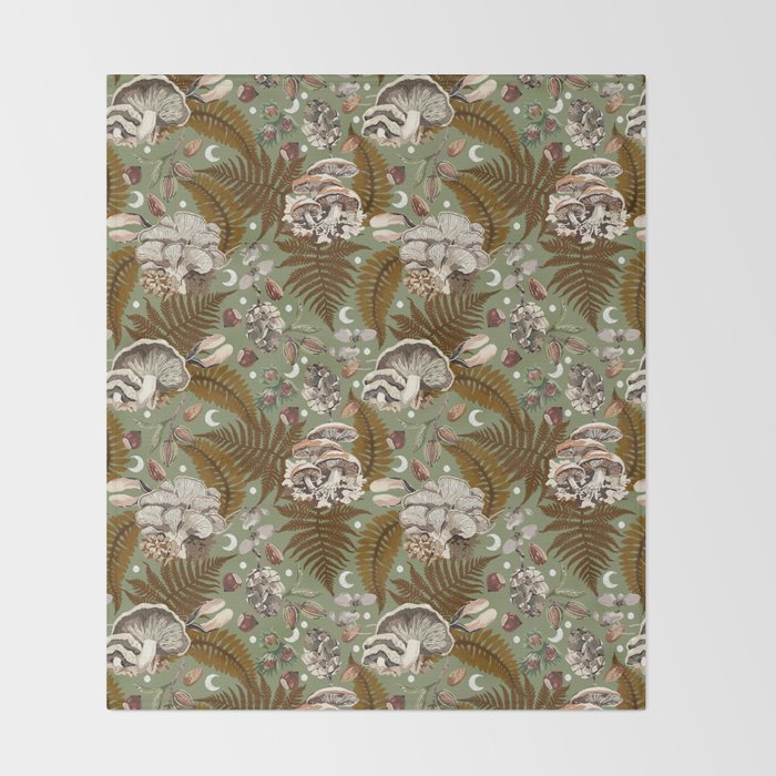 Mushrooms in moon forest G Throw Blanket Gallery Image 2