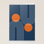 Mid Century Modern Geometric 83 in Navy Blue and Orange (Rainbow and Sun Abstraction) Stationery Card Gallery Image 2