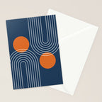 Mid Century Modern Geometric 83 in Navy Blue and Orange (Rainbow and Sun Abstraction) Stationery Card Gallery Image 2