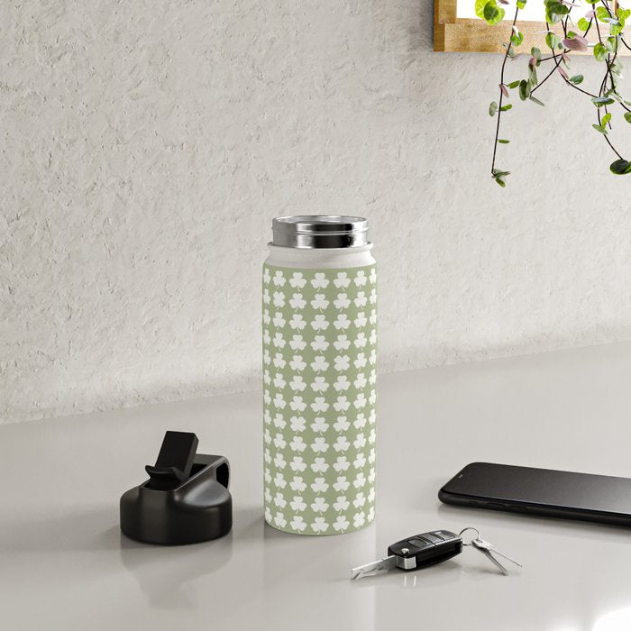 Clovers XXVI Natural Green Botanical Pattern Water Bottle Gallery Image 4