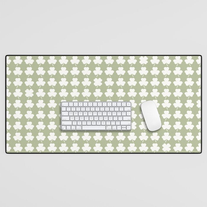 Clovers XXVI Natural Green Botanical Pattern Desk Mat Gallery Image 1
