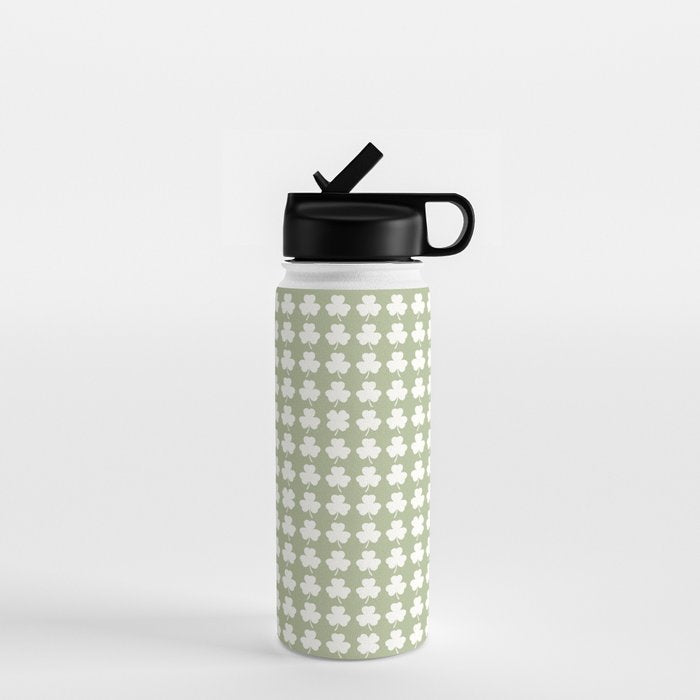 Clovers XXVI Natural Green Botanical Pattern Water Bottle Gallery Image 1