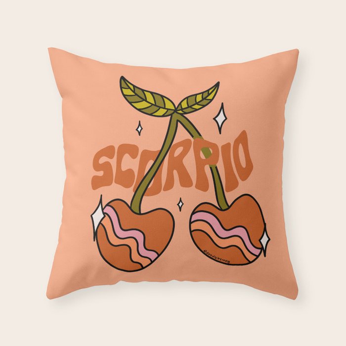 Scorpio Cherries Throw Pillow Gallery Image 1