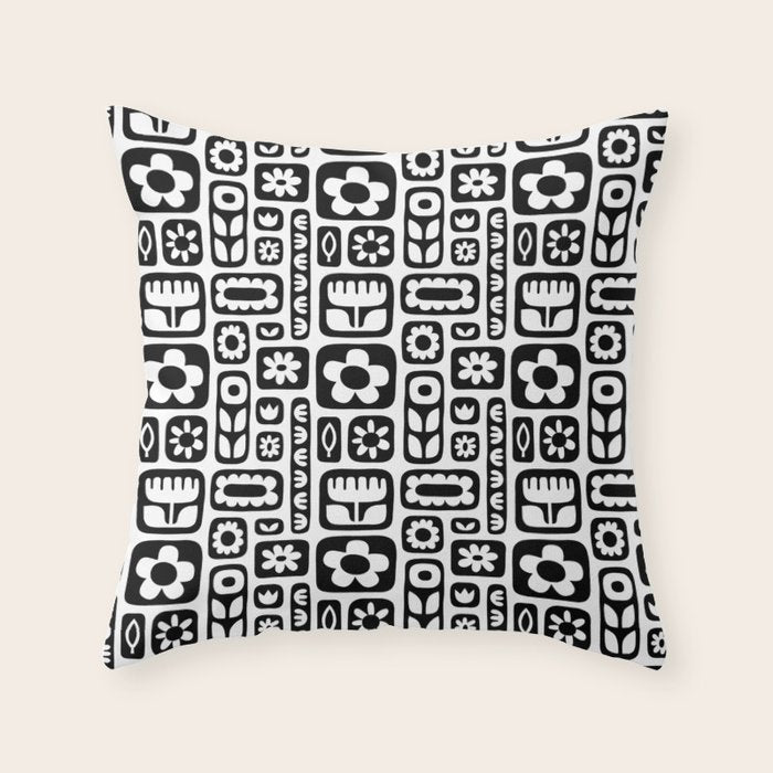 Vintage black and white floral art pattern Throw Pillow Gallery Image 6
