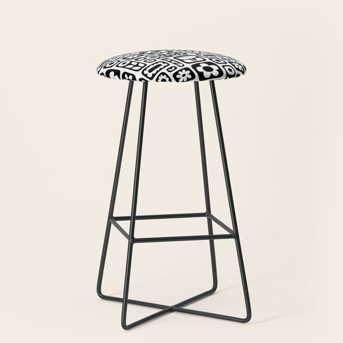 Vintage black and white floral art pattern Stool Gallery Image 1