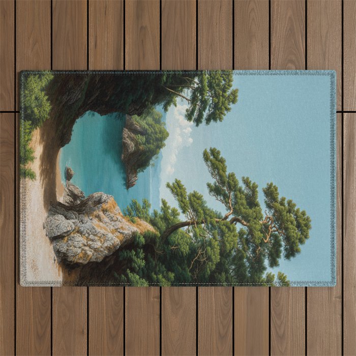 Coastal summer beach Japanese Wall Art Botanical Japandi Wall Art Painting Living Room Decor Outdoor Rug Gallery Image 1