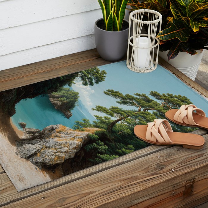 Coastal summer beach Japanese Wall Art Botanical Japandi Wall Art Painting Living Room Decor Outdoor Rug Gallery Image 2