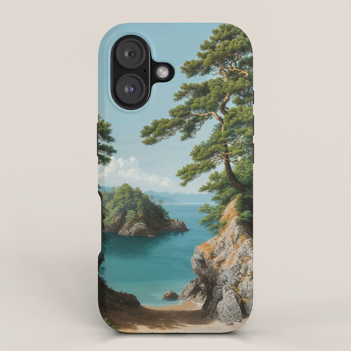 Coastal summer beach Japanese Wall Art Botanical Japandi Wall Art Painting Living Room Decor iPhone Case Gallery Image 1