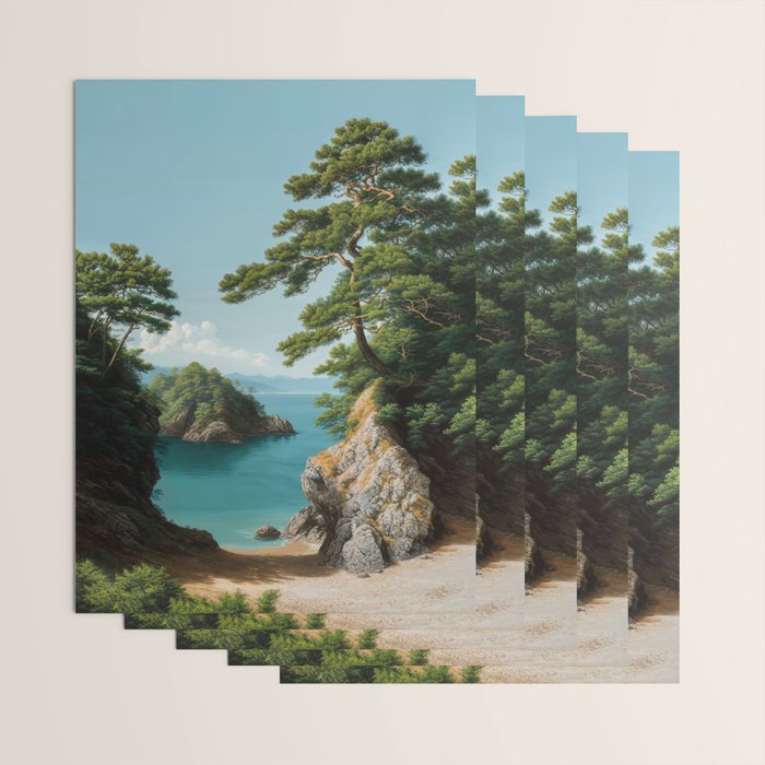Coastal summer beach Japanese Wall Art Botanical Japandi Wall Art Painting Living Room Decor Wrapping Paper Gallery Image 3