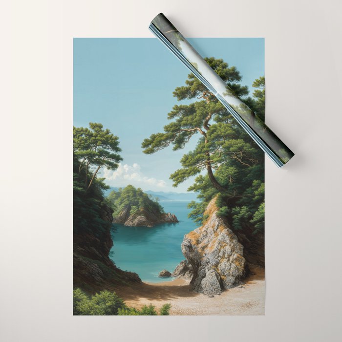 Coastal summer beach Japanese Wall Art Botanical Japandi Wall Art Painting Living Room Decor Wrapping Paper Gallery Image 1