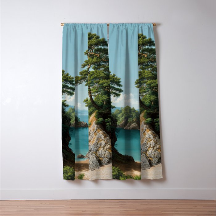 Coastal summer beach Japanese Wall Art Botanical Japandi Wall Art Painting Living Room Decor Window Curtain Gallery Image 3