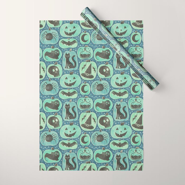 Halloween Pumpkins - ghoulish green  Wrapping Paper Gallery Image 1