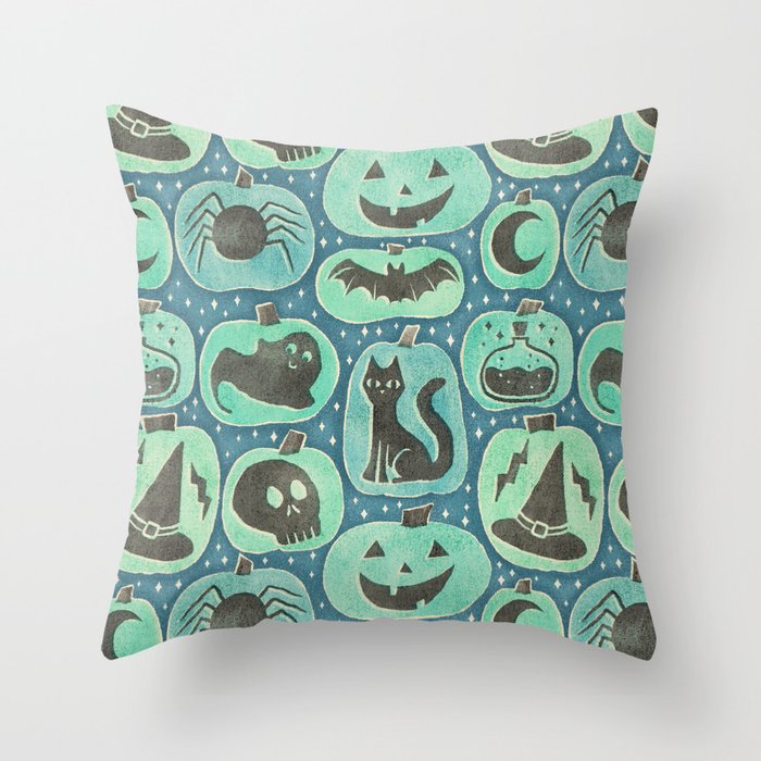 Halloween Pumpkins - ghoulish green  Throw Pillow Gallery Image 6