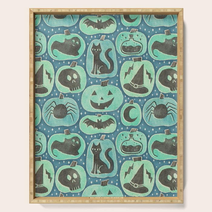 Halloween Pumpkins - ghoulish green  Serving Tray Gallery Image 1