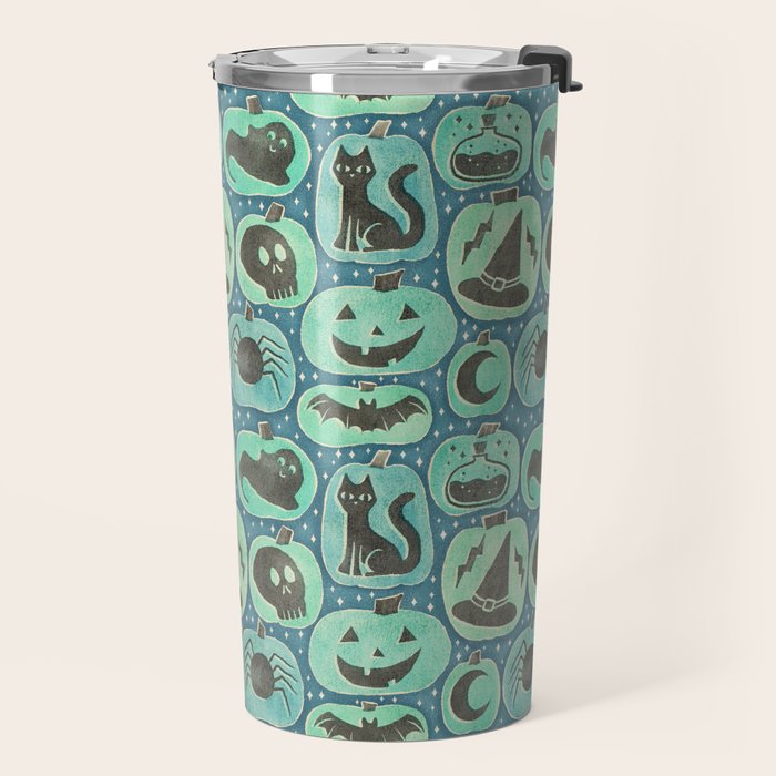 Halloween Pumpkins - ghoulish green  Travel Mug Gallery Image 2