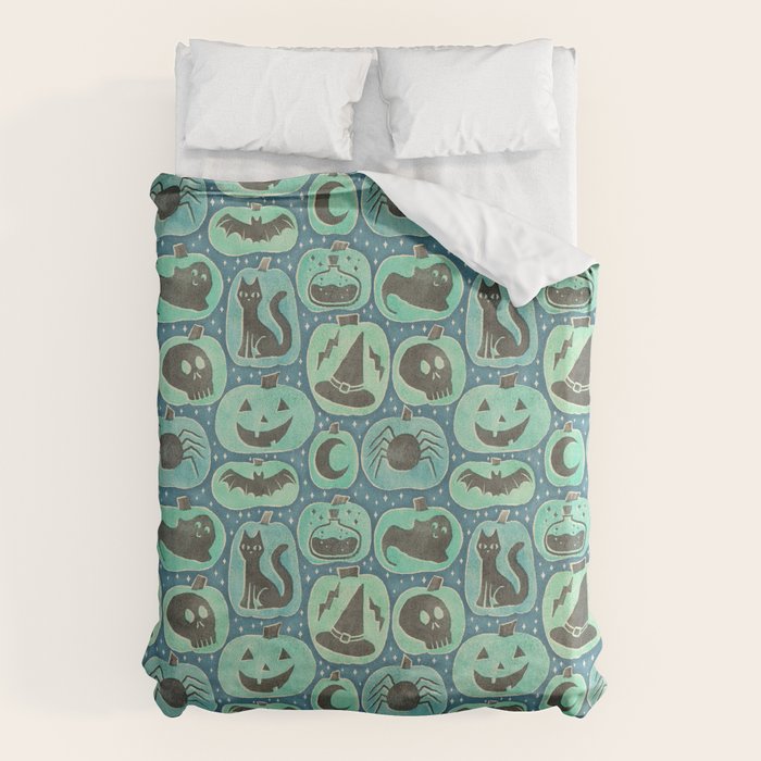 Halloween Pumpkins - ghoulish green  Duvet Cover Gallery Image 6