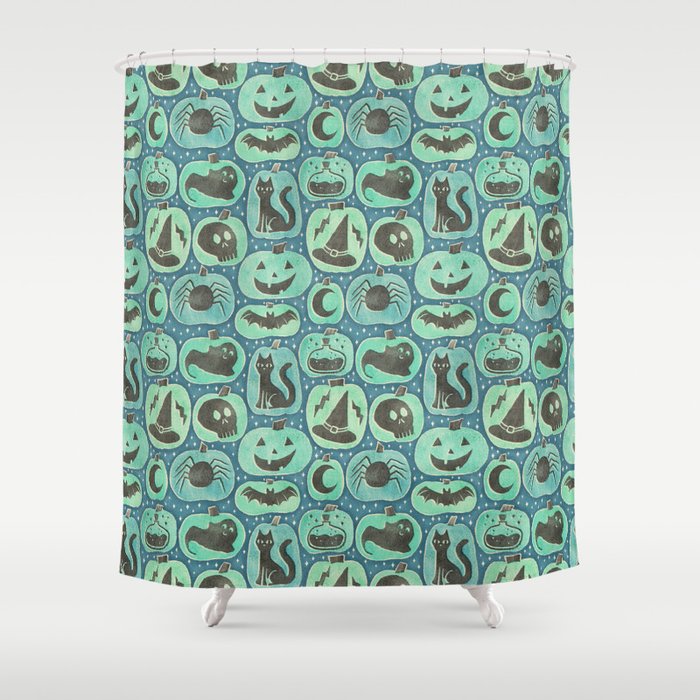 Halloween Pumpkins - ghoulish green  Shower Curtain Gallery Image 1
