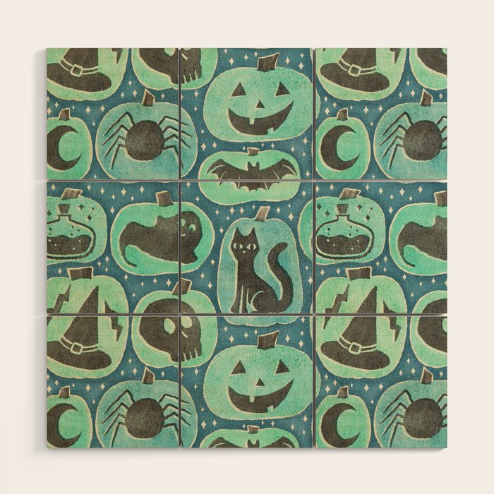 Halloween Pumpkins - ghoulish green  Wood Wall Art Gallery Image 1