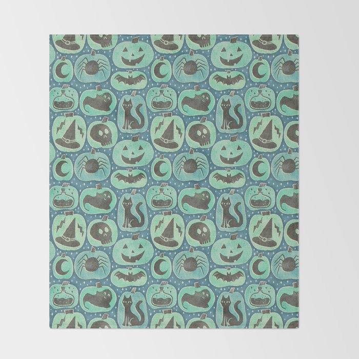 Halloween Pumpkins - ghoulish green  Throw Blanket Gallery Image 2
