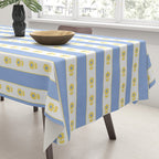 Cottage Stripes and Flowers Pattern in Sky Blue, Yellow, and White Tablecloth Gallery Image 3