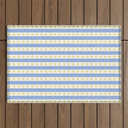 Cottage Stripes and Flowers Pattern in Sky Blue, Yellow, and White Outdoor Rug Gallery Image 1