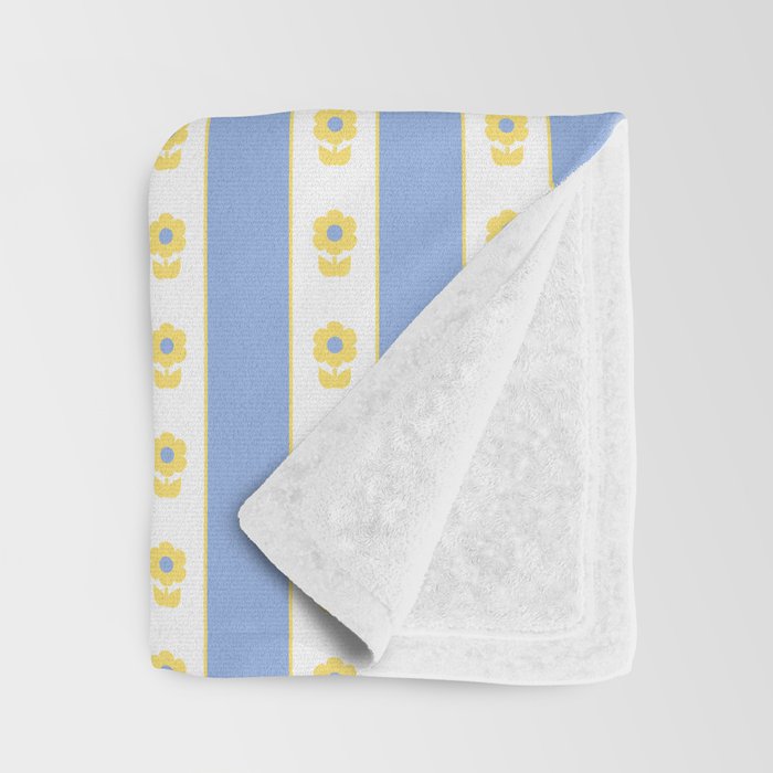 Cottage Stripes and Flowers Pattern in Sky Blue, Yellow, and White Throw Blanket Gallery Image 3